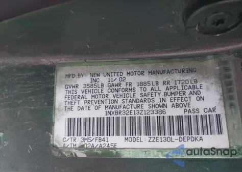 2003 Toyota Corolla Ce z USA, uszkodzony, nr VIN 1NXBR32E13Z123386